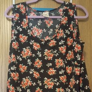 Black Floral Tank Top 1X